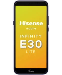 Front view of the Hisense Infinity E30 Lite - Yellow screen, front camera, side buttons.