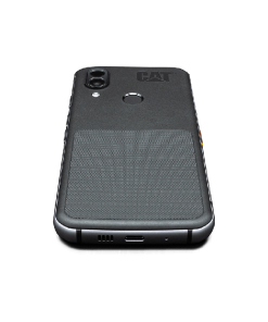 Bottom view of the CAT S62 Pro smartphone showing USB Type-C and headphone jack ports, as well as speaker grilles. The CAT logo is visible on the top center of the device. for sale now at budgetcellular.co.za