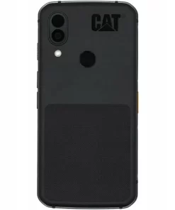 Rear view of the CAT S62 Pro smartphone with rugged design, featuring a powerful camera and LED flash on the top left corner, and a fingerprint sensor on the center.