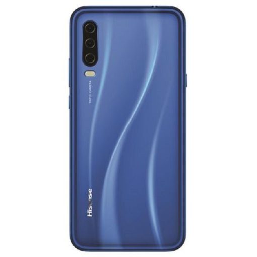 Back view of electric blue Hisense infinity, showing the triple camera