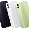 Samsung A05 smartphone in different colours of the back cover including cameras