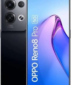 Product image of the Oppo Reno8 Pro front and back view - glazed black