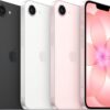 Apple iPhone 17e in different colours with side and back views including flash and cameras and one front view